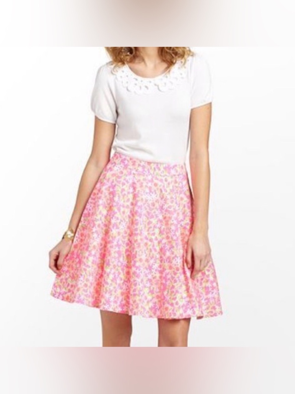 Lilly Pulitzer Meadow Fiesta Pink Neon Floral Circle Skirt 6 NWT